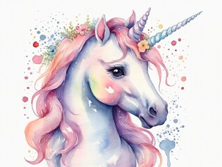 A Watercolor Unicorn With A Flower Crown On Its Head