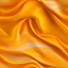 Orange silk satin curtain seamless pattern. Bright luxury background for design. Soft folds. Shiny golden draped fabric. Wavy lines. Flowing. Fluid,