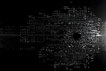 Abstract digital glitch art with black and white patterns