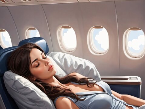 A Woman Sleeping On An Airplane