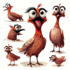 Fototapeta premium Majestic Peacock Cartoon Character - 9 Facial Expressions