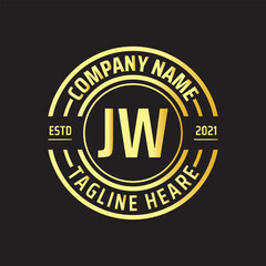 Professional simple Letter JW Circle Luxury Gold Color Vector Logo Template