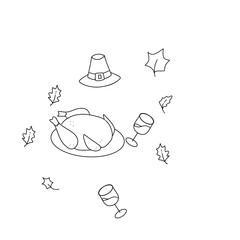 hand drawn illustration of Thanksgiving dinner cartoon 