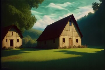 Obraz premium Two Barns In A Field