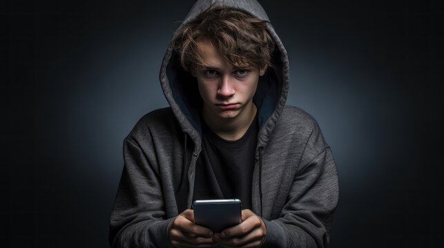 A teen suffering from depression watching a electronic devices.generative ai
