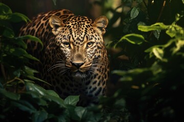 Leopard Walking Through Lush Green Forest