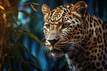 Close-Up Leopard Face with Tree Background