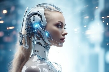 Cyborg woman with white hair and blue eyes. 3d rendering, ai generative
 - obrazy, fototapety, plakaty