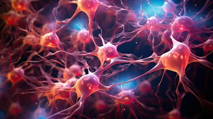 Microscopic macroscopic close view of neuronal connexions in a human brain, science and medical microbiology render illustration imagery - obrazy, fototapety, plakaty