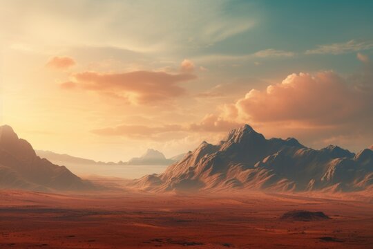 Desert Landscape with Distant Mountains