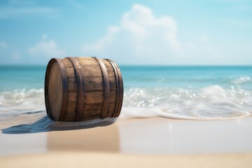 Fototapeta premium Wooden Barrel on Sandy Beach