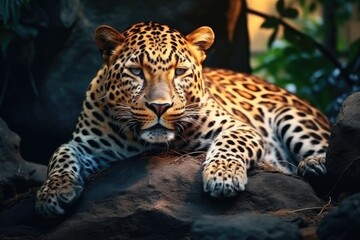 Fototapeta premium Leopard Resting on Rock