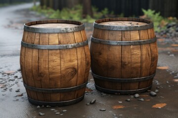 Two Wooden Barrels Side by Side