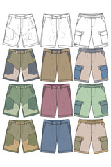 Modern Short pants coloring drawing vector, Modern short pants in a sketch style, training template vector, vector Illustration.