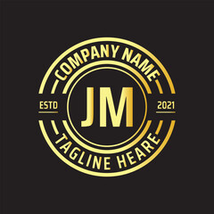 Professional simple Letter JM Circle Luxury Gold Color Vector Logo Template