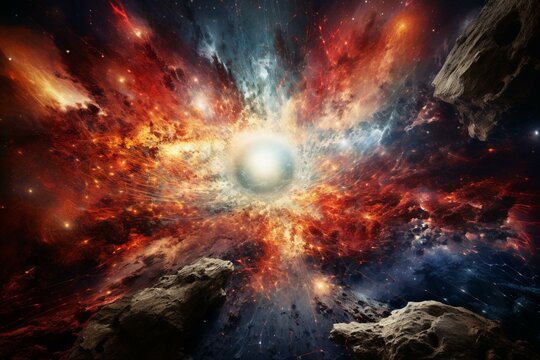 Cosmic explosion marks birth of universe. Generative AI © Kellen
