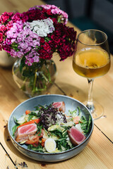 Nicois salad, captured in a close-up view
