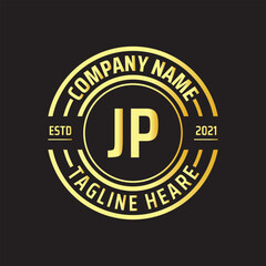 Professional simple Letter JP Circle Luxury Gold Color Vector Logo Template