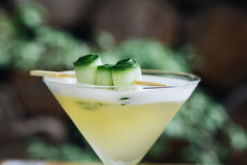 Close-up shot of a beautifully served Gin Garden cocktail
