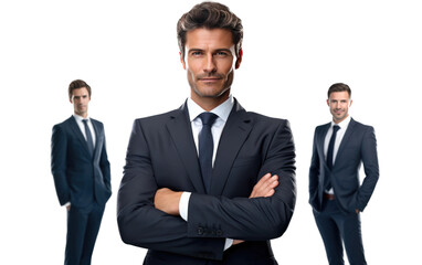 Confident Male Lawyers Unite Arms Folded in Professional Solidarity Isolated on a Transparent Background PNG. - obrazy, fototapety, plakaty