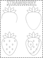 Strawberry, Coloring Pages For kids  how to draw fruits step by step