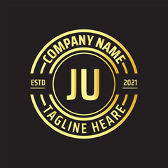 Professional simple Letter JU Circle Luxury Gold Color Vector Logo Template