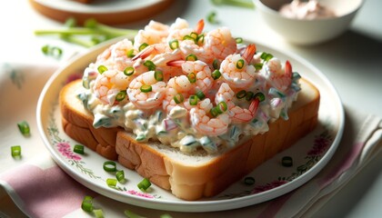 Shrimp Salad Open-Faced Sandwich - obrazy, fototapety, plakaty