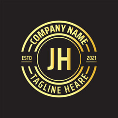 Professional simple Letter JH Circle Luxury Gold Color Vector Logo Template