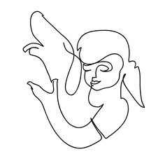 One line drawing of little girl hugging her dog.
One continuous line drawing of golden labrador retriever, pet.
