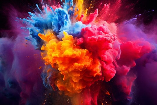 Vibrant color explosion with realistic paint powder. Generative AI