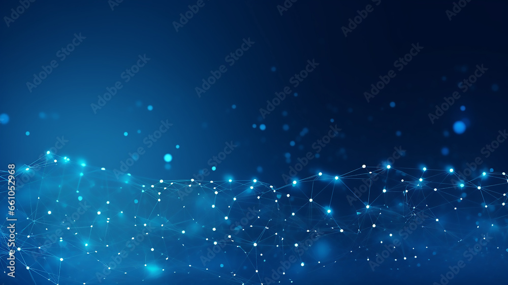 Wall mural communication and technology network background concept with moving lines and dots.