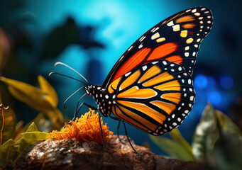 Fototapeta na wymiar Delve into nature's intricacies showcasing photorealistic macro photography of a monarch butterfly up-close.