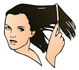 Beautiful woman combing out her wet hair