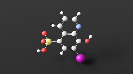 chiniofon molecule, molecular structure, antiprotozoal agent, ball and stick 3d model, structural chemical formula with colored atoms