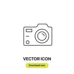 Camera icon vector. Linear-style sign for mobile concept and web design. Camera symbol illustration. Pixel vector graphics - Vector.