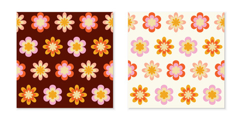 Retro groovy daisy seamless patterns. 70s vibes floral background for bedclothes or textile design