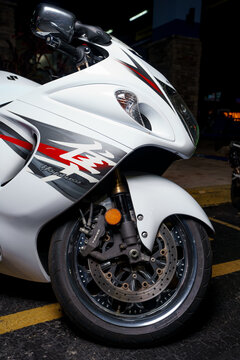 Night stock image of a Suzuki Hayabusa super street sports motorcycle