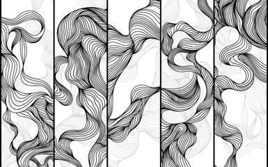 Backdrop cover layout template. Wavy abstract curved line backgrounds collection hand drawn.