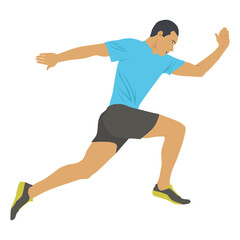 Muscular adult man Workout excercise. Marathon athlete doing sprint outdoor. Simple flat vector illustration.