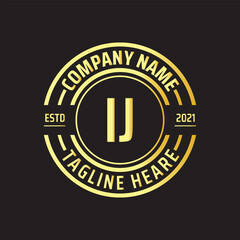 Professional simple Letter IJ Circle Luxury Gold Color Vector Logo Template