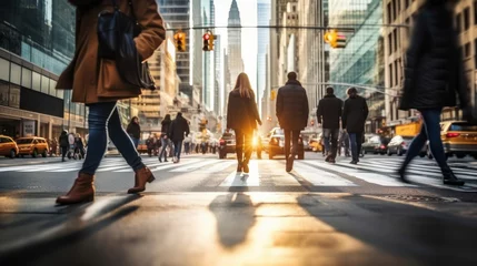 Foto op Plexiglas Blurred movement People crossing the road, New York city © escapejaja