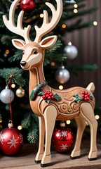 Photo Of Christmas Carved Wooden Reindeer