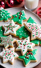Fototapeta na wymiar Photo Of Christmas Iced Sugar Cookies With Sprinkles