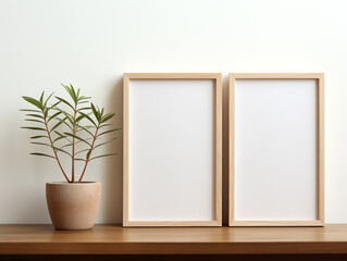 A blank mock-up frame made of wood. Included with minimalist and natural modern deco.
