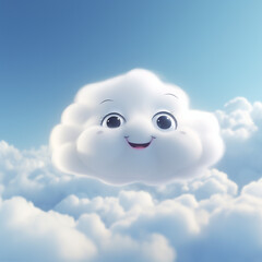 Obraz premium Illustration of a cute cartoon cloud on a blue sky background.