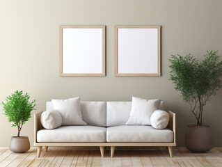 A blank mock-up frame made of wood. Included with minimalist and natural modern deco.
