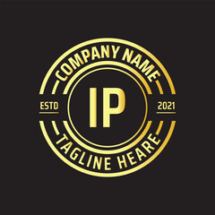 Professional simple Letter IP Circle Luxury Gold Color Vector Logo Template