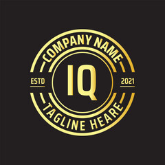 Professional simple Letter IQ Circle Luxury Gold Color Vector Logo Template