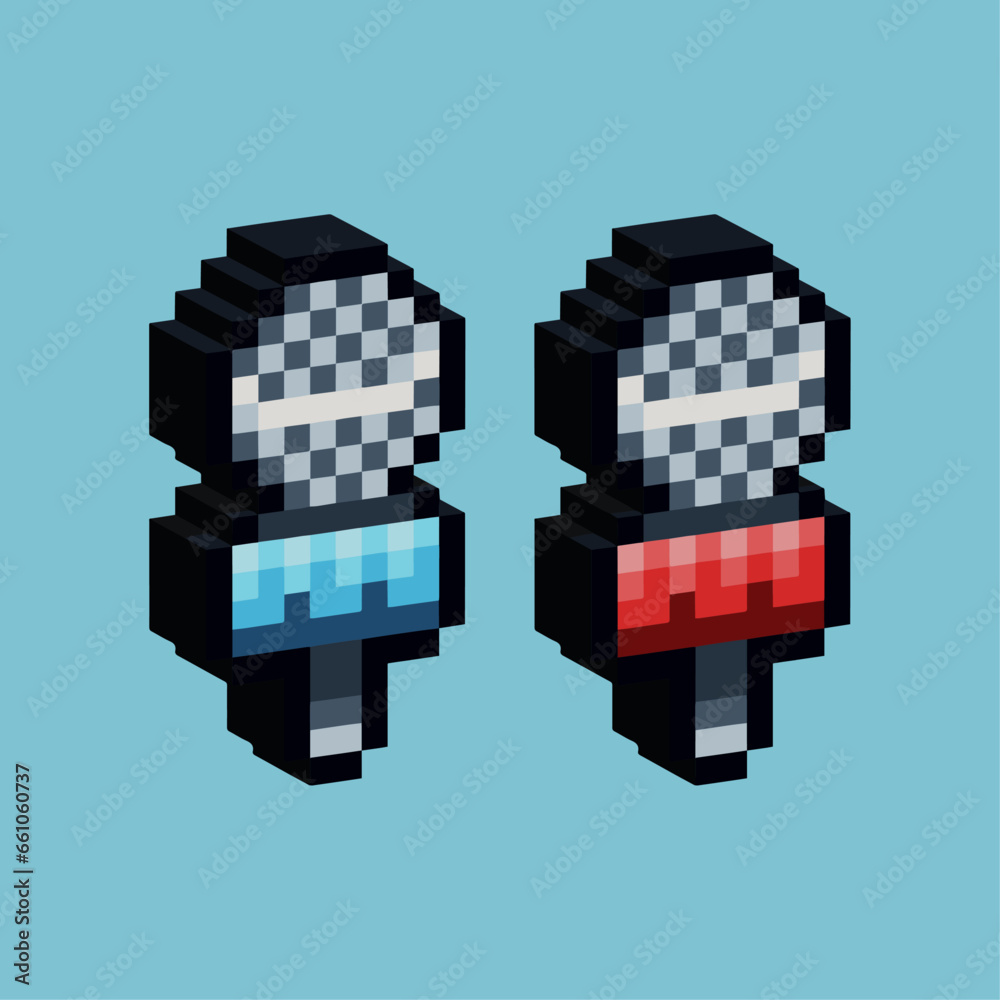 Poster isometric pixel art 3d of microphone for items asset. microphone on pixelated style.8bits perfect fo