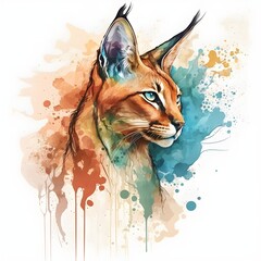vector illustration watercolor caracal floppa cat colorful hd 8k 